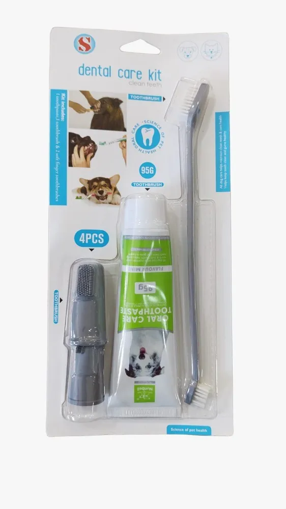 Crema Dental Perros + 3 Kit Cepillos De Dientes