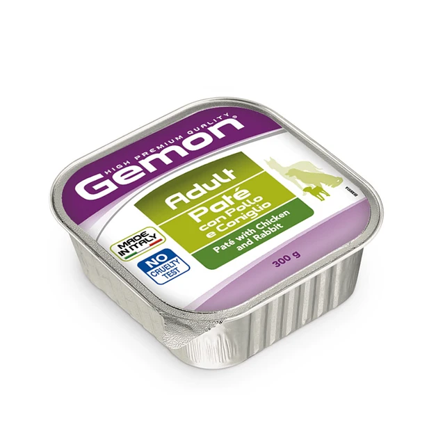 GEMON ALIMENTO PATE PARA PERRO ADULTO CON POLLO Y CONEJO 300gr
