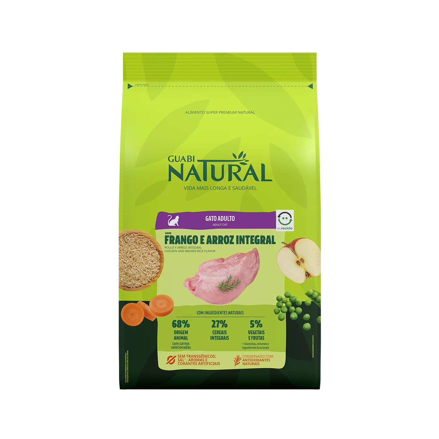 GUABI NATURAL GATO ADULTO SABOR POLLO Y ARROZ INTEGRAL 1.5 KG