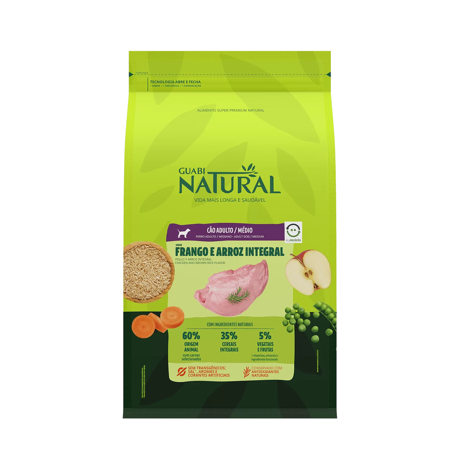 GUABI NATURAL PERRO ADULTO RAZA MEDIANA SABOR POLLO Y ARROZ INTEGRAL