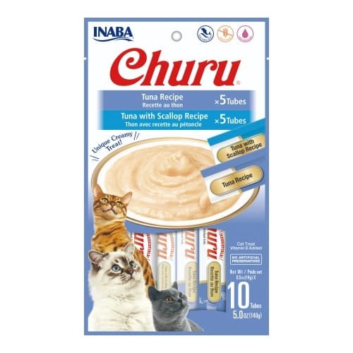 Churu Cat Treat Pack – 5 Tuna Recipe + 5 Tuna with Scallop Recipe | Snack Cremoso para Gatos