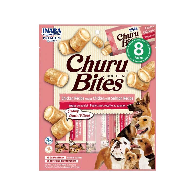 Churu Bites Dog Treat – Chicken Recipe Wraps Chicken with Salmon | Snack Cremoso para Perros