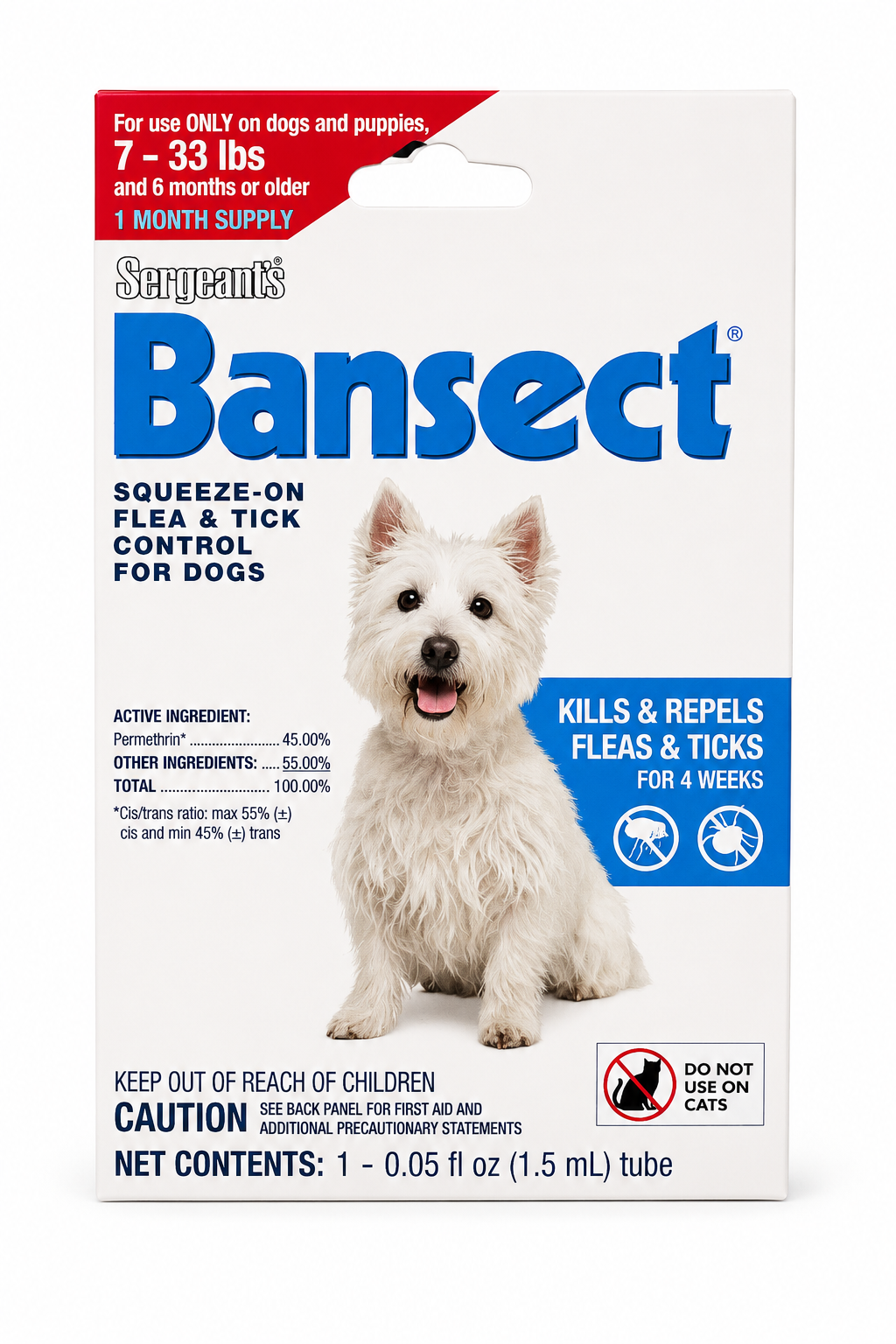 Pipeta Antipulgas y Garrapatas para Perros Bansect Sergeants 1.5ml (7 a 33lb)