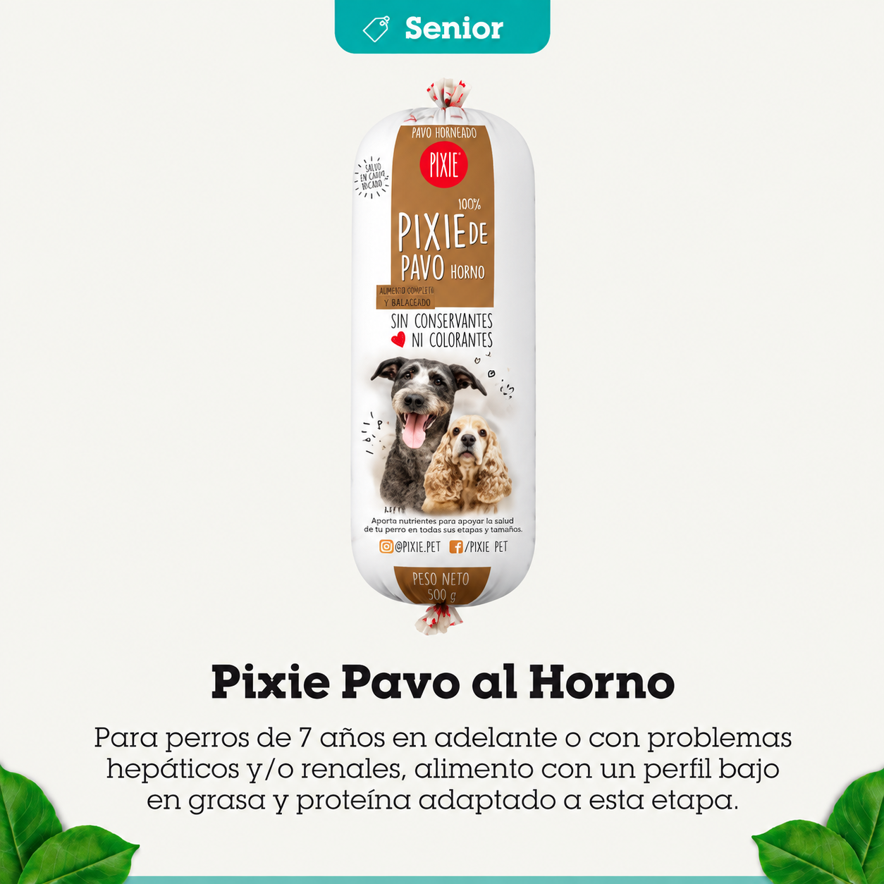 PIXIE DIETA HORNEADA PAVO PARA PERROS SENIOR (BAJA EN GRASA Y PROTEINA) 500GR