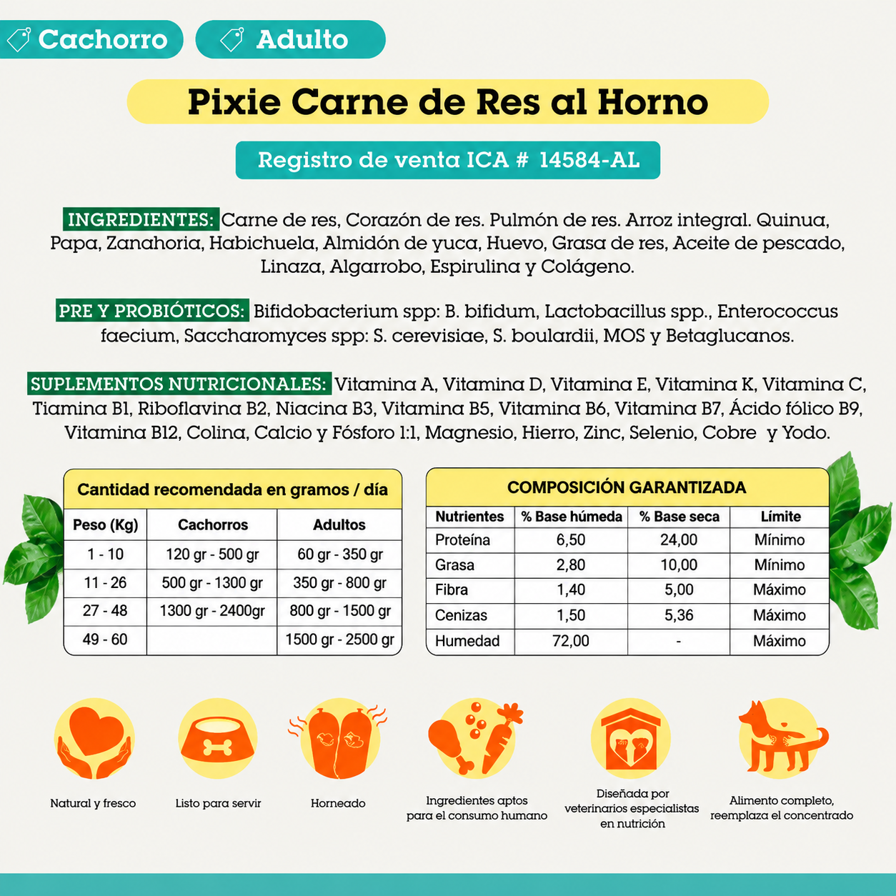 PIXIE DIETA HORNEADA CARNE DE RES PARA PERROS CACHORROS Y ADULTOS 500GR - Image 4