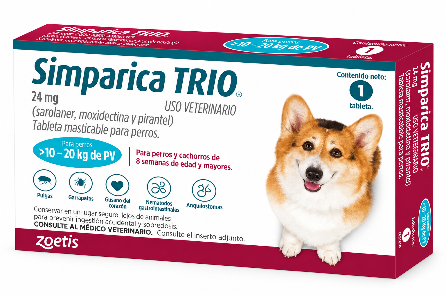 Desparasitante Interno Y Externo Perro Simparica Trio 10-20 Kg