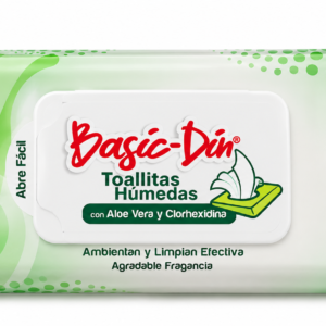 Basic-Din Toallitas Húmedas Con fórmula Aloe Vera y Clorhexidina X 35 UND